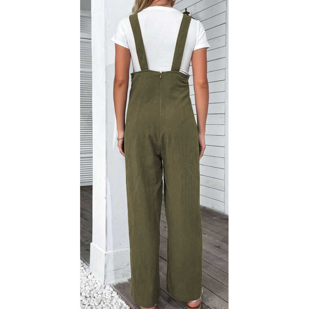 Olive Breeze Buttoned Overalls