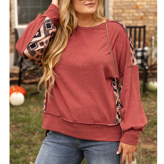 Rustic Charm Aztec Sleeve Pullover