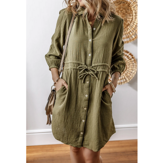 Olive Breeze Button-Up Dress