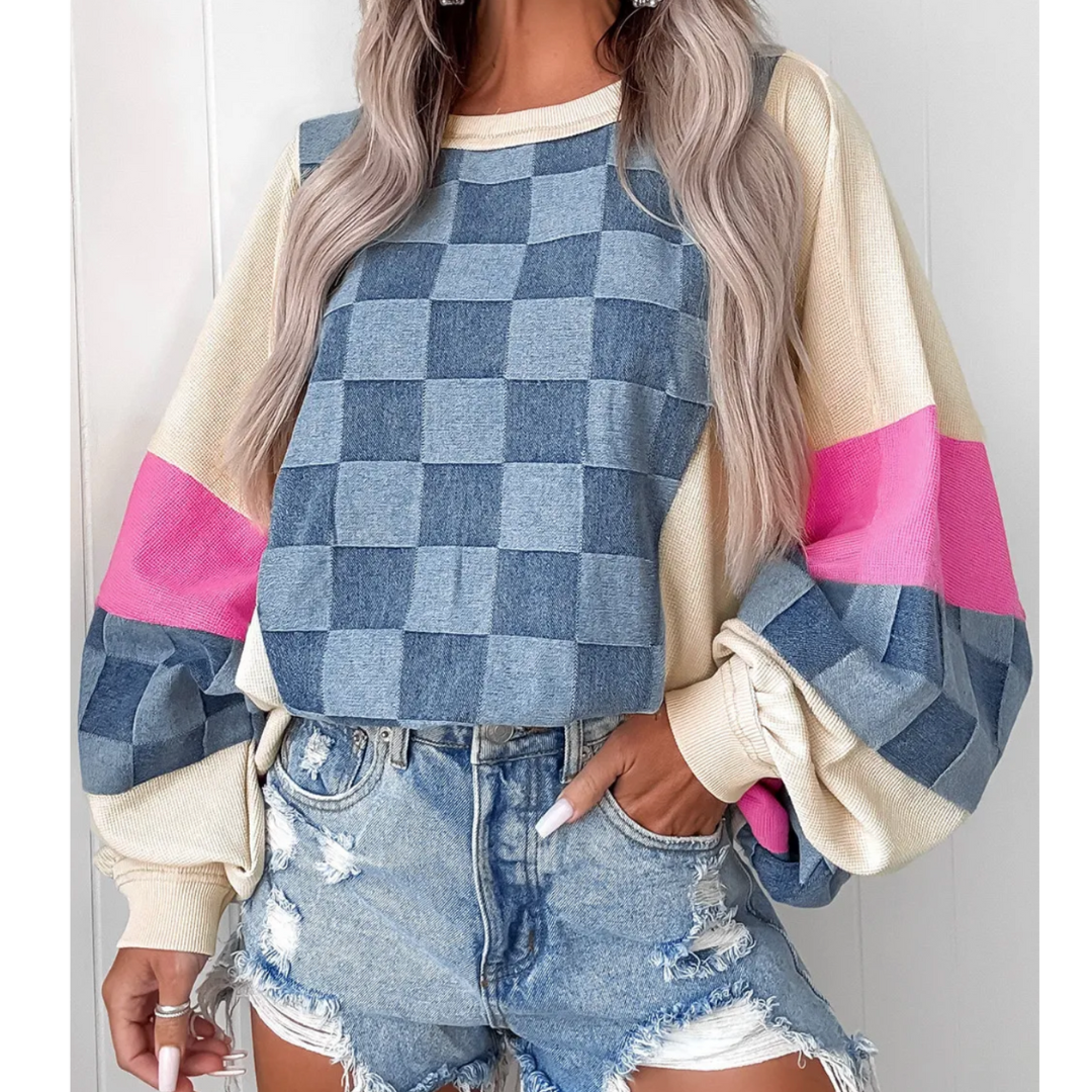 Retro Vibes Checkerboard Sweatshirt
