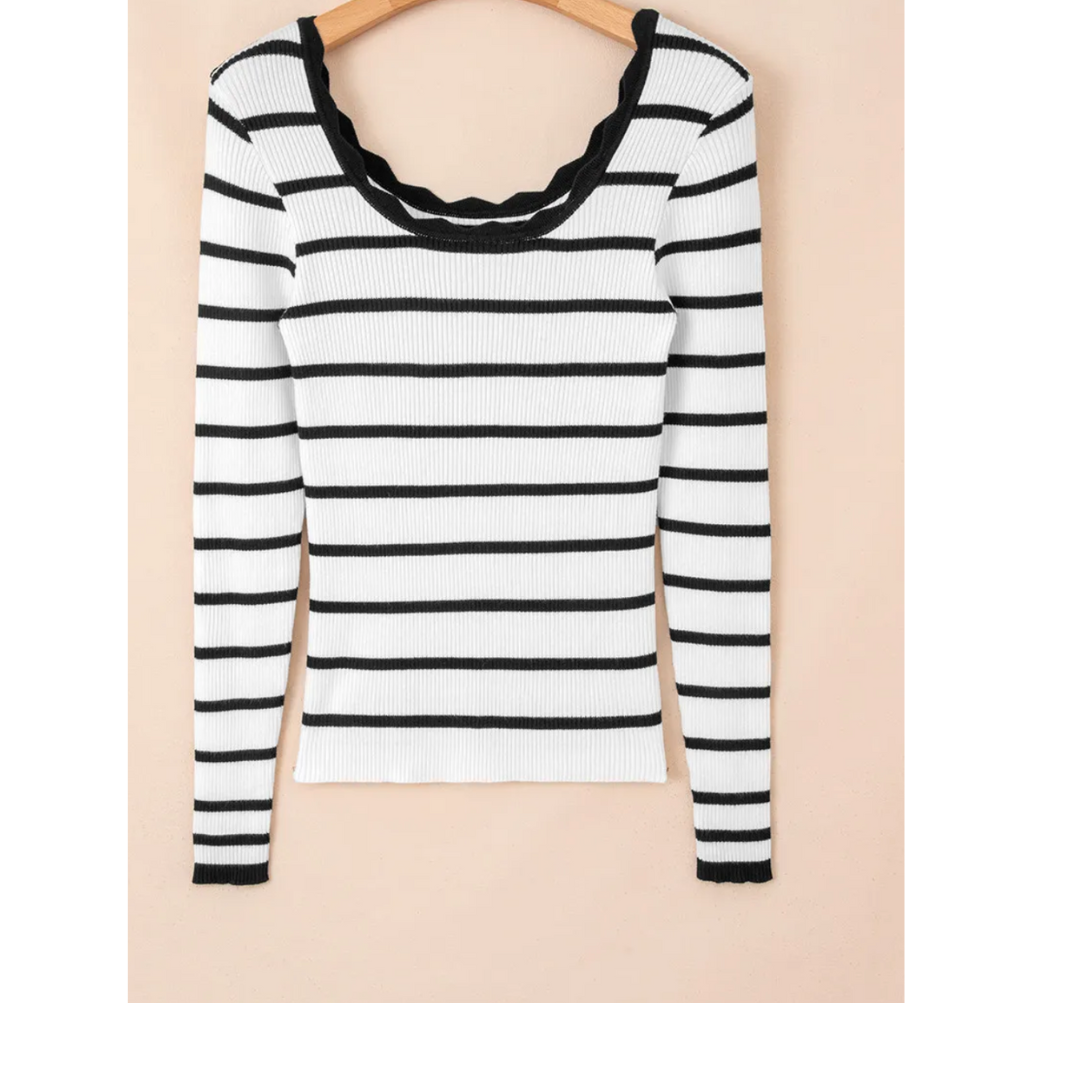 Coastal Stripe Scallop Top