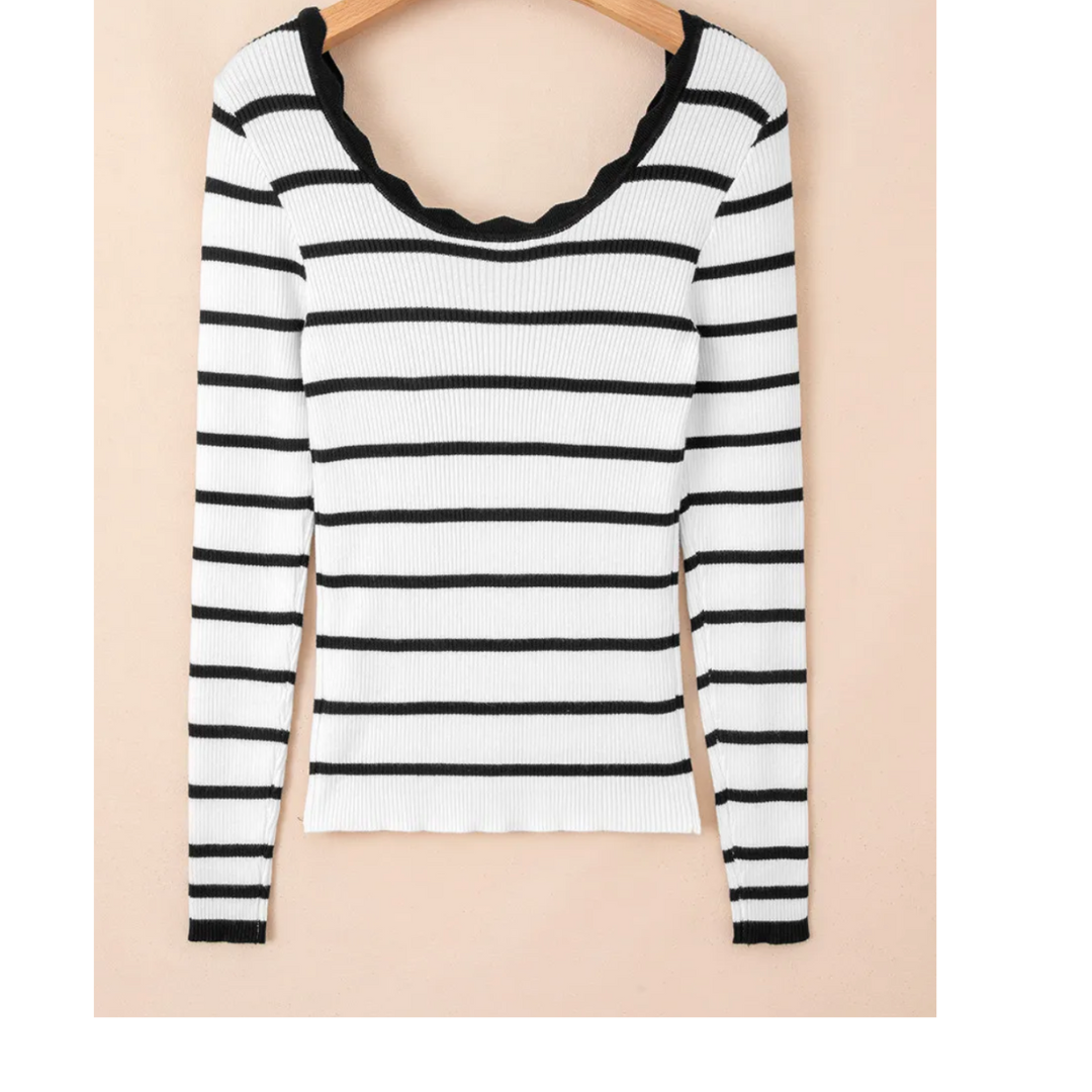 Coastal Stripe Scallop Top