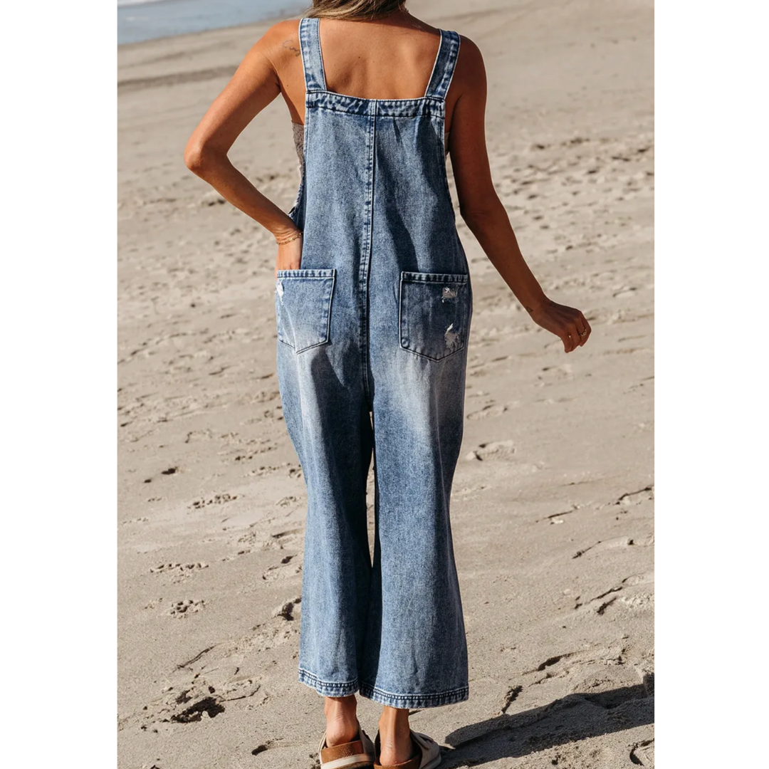Coastal Cool Distressed Denim Overalls