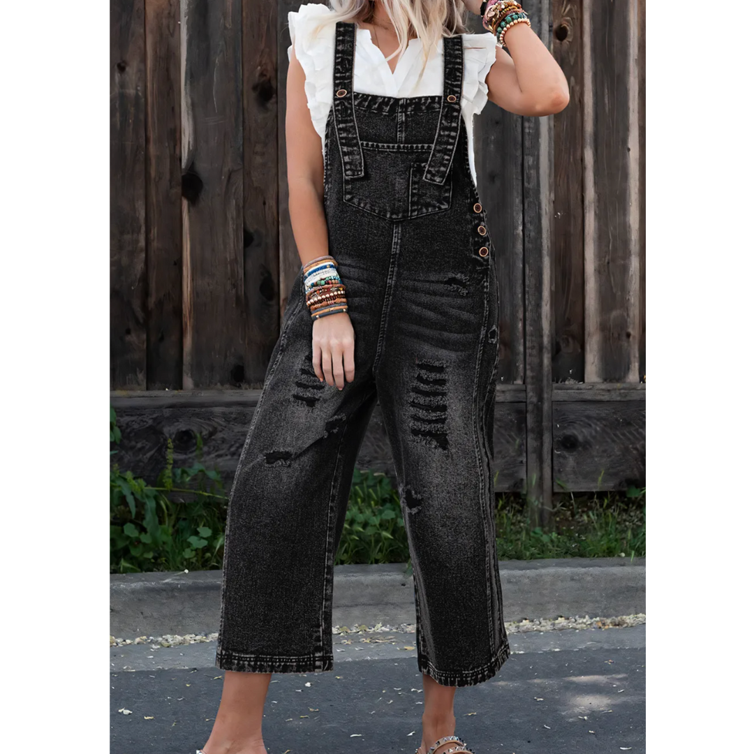 Coastal Cool Distressed Denim Overalls