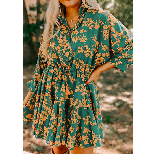 Golden Bloom Shirt Dress
