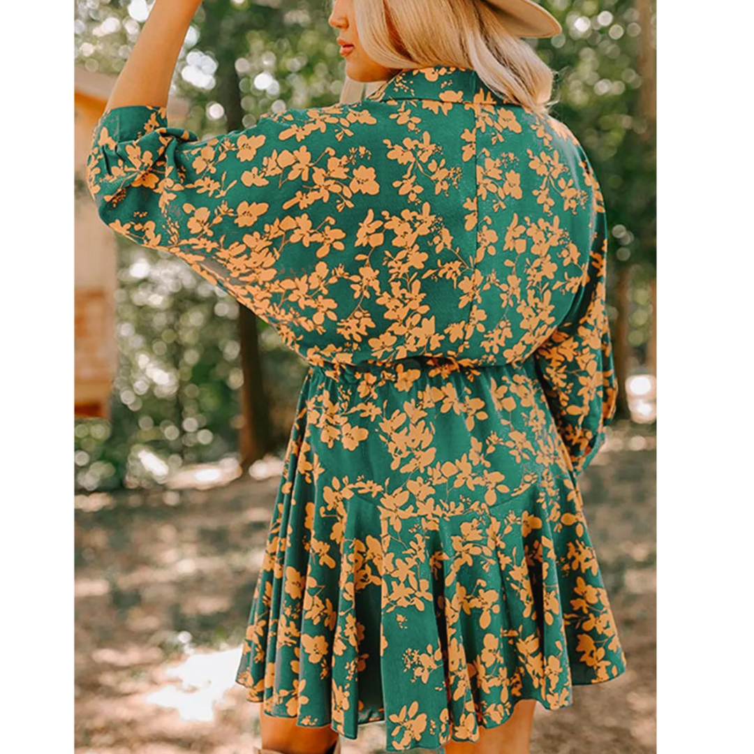 Golden Bloom Shirt Dress