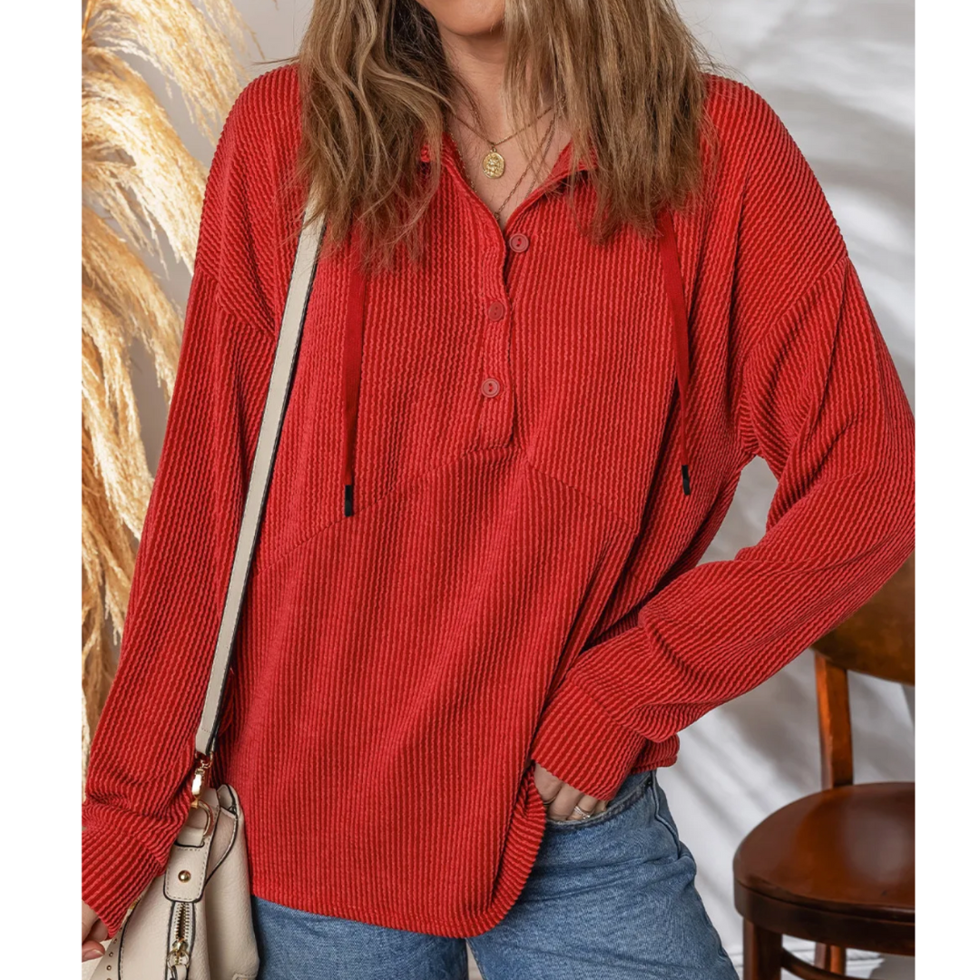 Crimson Comfort Waffle Henley