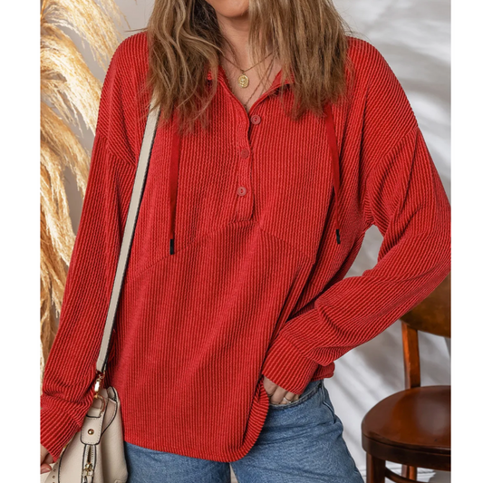 Crimson Comfort Waffle Henley