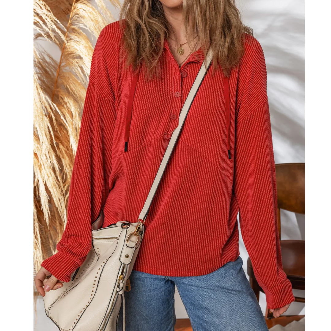 Crimson Comfort Waffle Henley