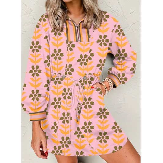 Retro Bloom Drawstring Dress
