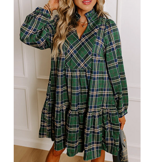 Evergreen Charm Plaid Dress