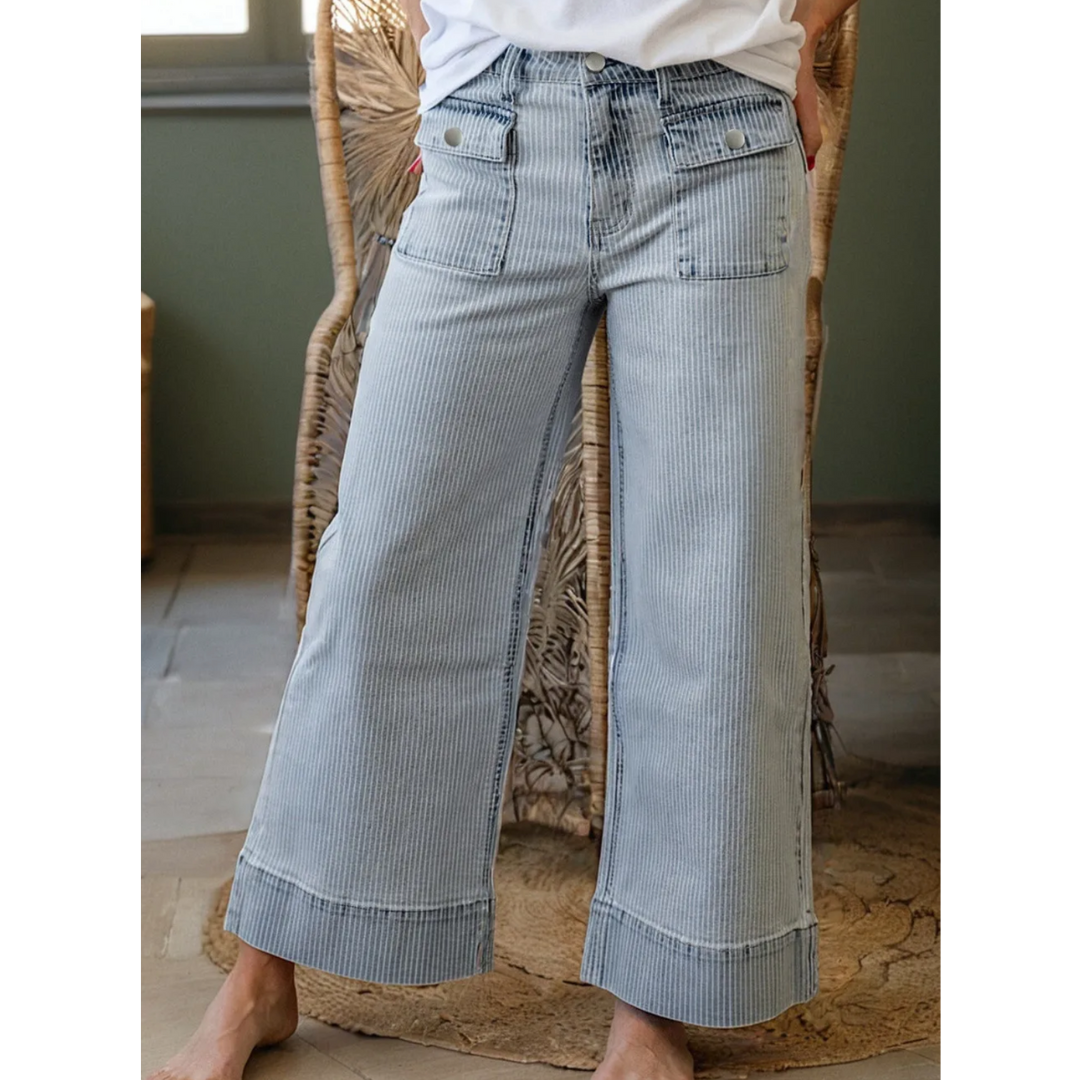 Harbor Stripe Wide-Leg Jeans