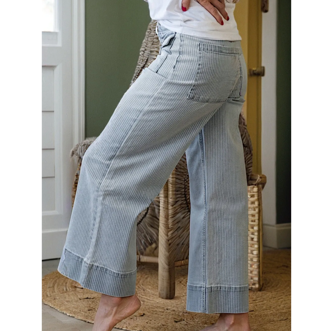 Harbor Stripe Wide-Leg Jeans