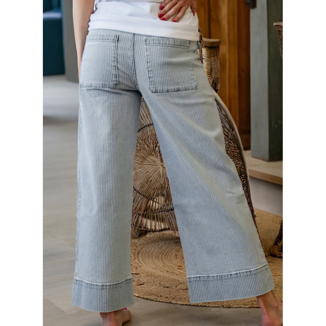 Harbor Stripe Wide-Leg Jeans