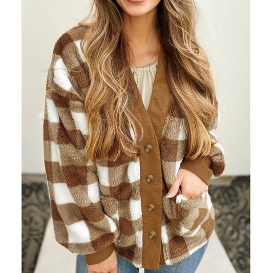 Cozy Harvest Check Cardigan