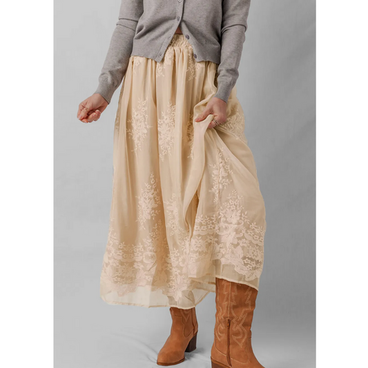 Golden Bloom Embroidered Maxi Skirt