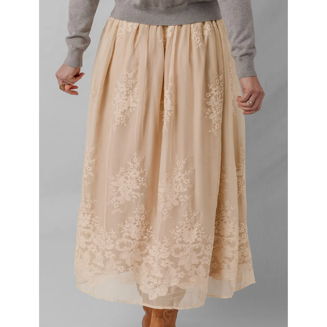 Golden Bloom Embroidered Maxi Skirt