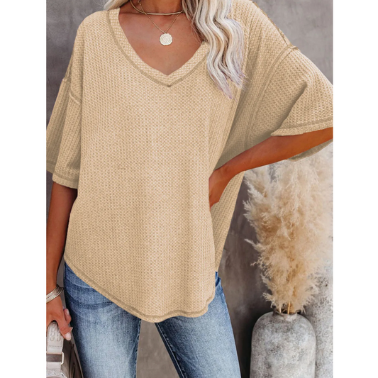 The Cozy Waffle Knit V-Neck Top