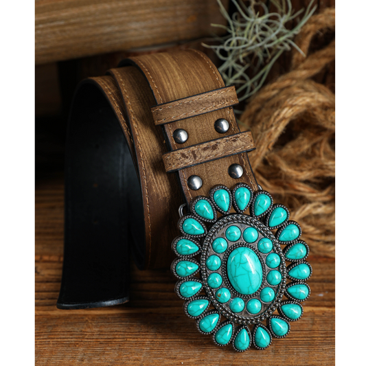 Wild West Adventures, Leather Belt with Turquoise Buckle