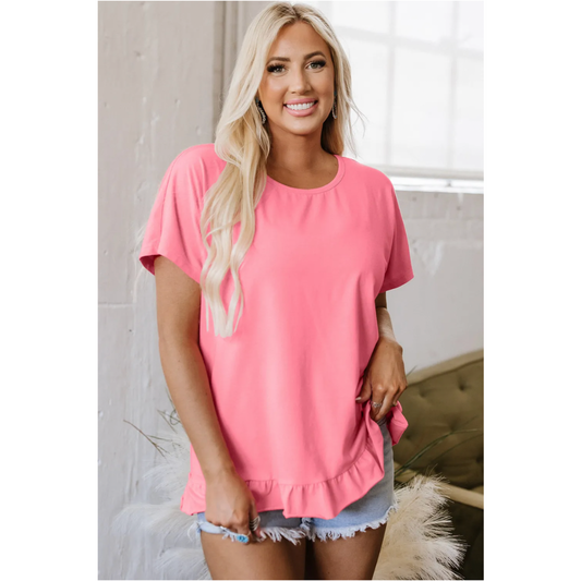 Sweet Southern Charm, Short Sleeve Tunic with Ruffle Hem