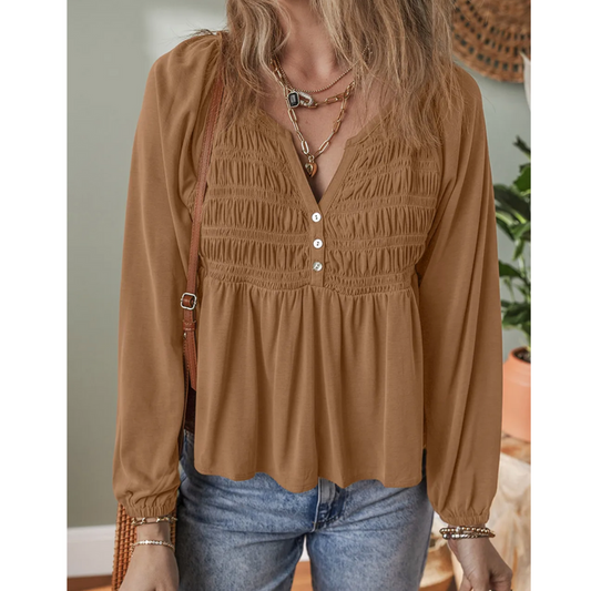 Caramel Breeze Smocked Blouse