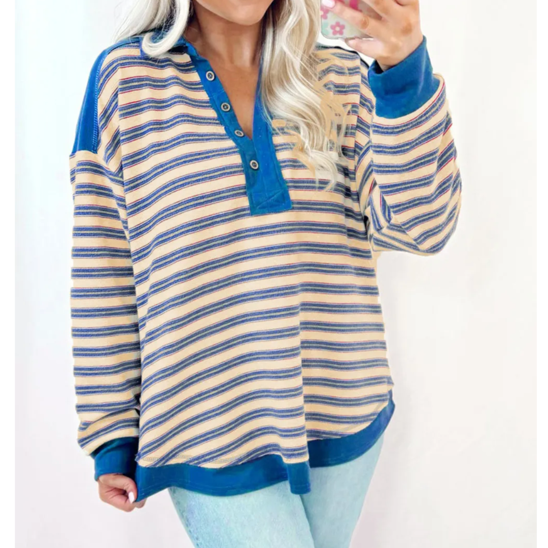 Coastal Stripe Button Pullover