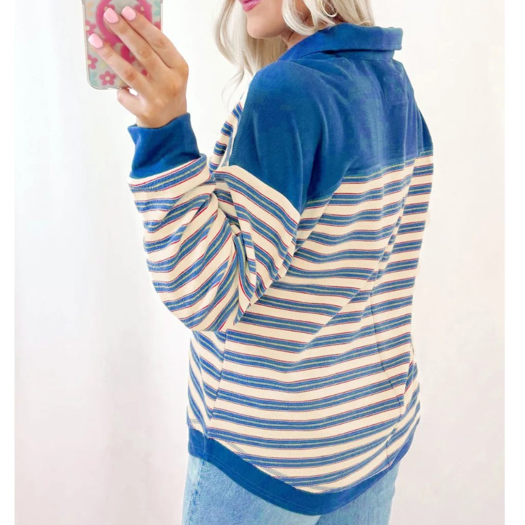 Coastal Stripe Button Pullover