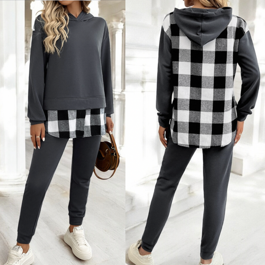 Aspen White Caps, Long Sleeve Plaid Hoodie and Matching Jogger Set