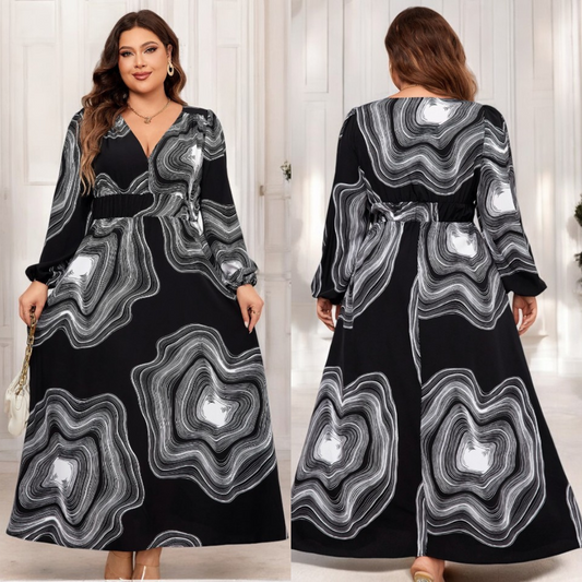 A Cinderella Story, Long Sleeve Abstract Maxi Dress (XL-4X)