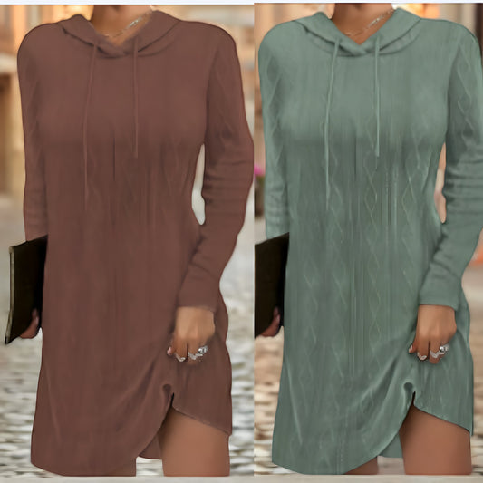 Easy As A Sunday Morning, Long Sleeve Textured Hoodie Dress