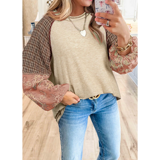 Checking Out The View, Long Sleeve Mix Pattern Tunic (Small-4X)