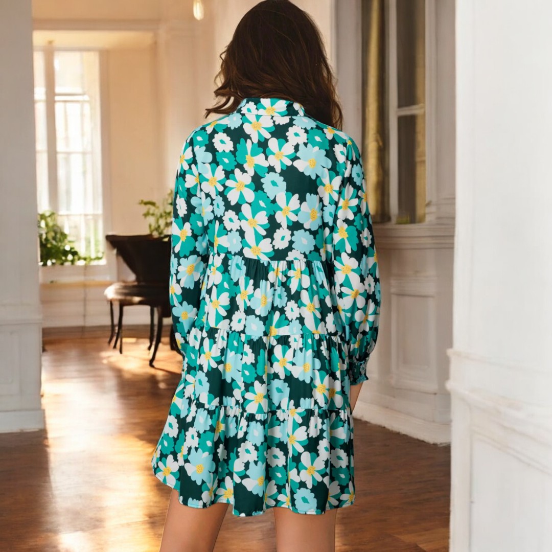 Easy Introduction, Long Sleeve Floral Button Down Dress