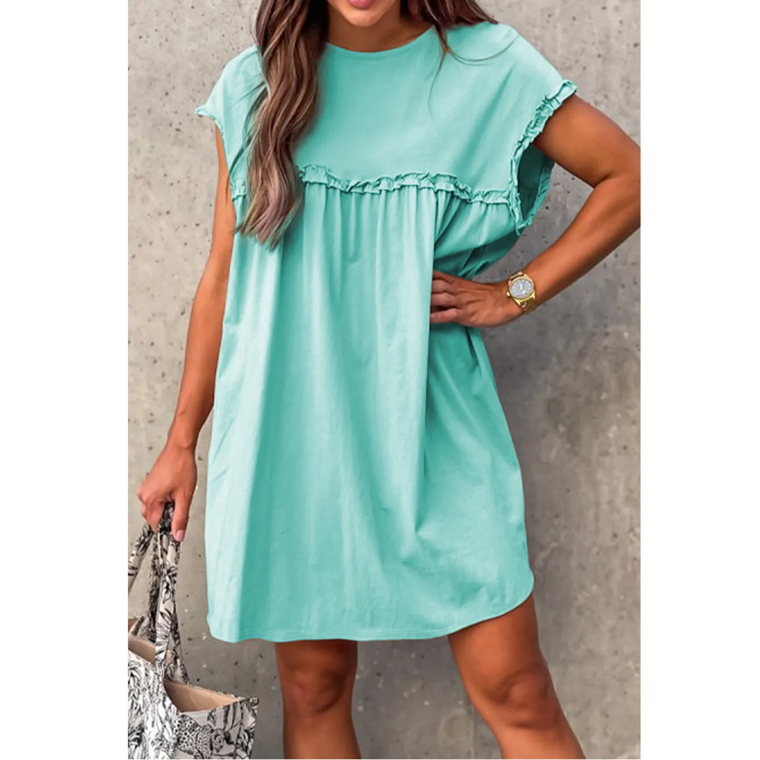 Let's Meet For Lunch, Short Sleeve Ruffle Babydoll Dress