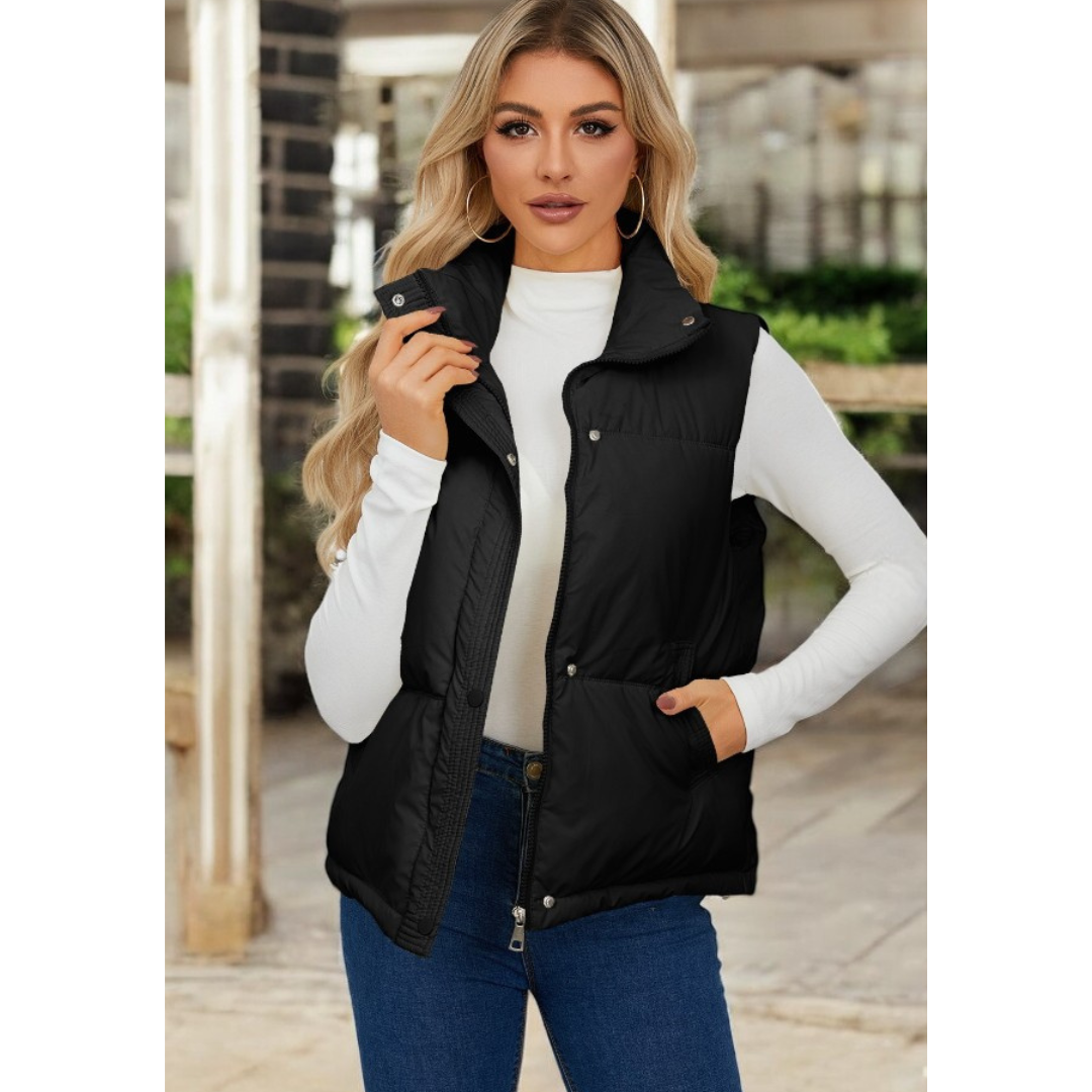 On The Lookout, Collar Zip Up Puffer Vest With Pockets