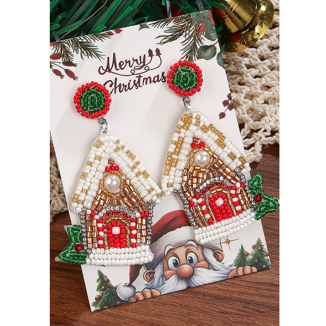 Beaded Christmas Gingerbread House Earrings