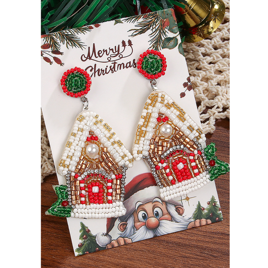 Beaded Christmas Gingerbread House Earrings