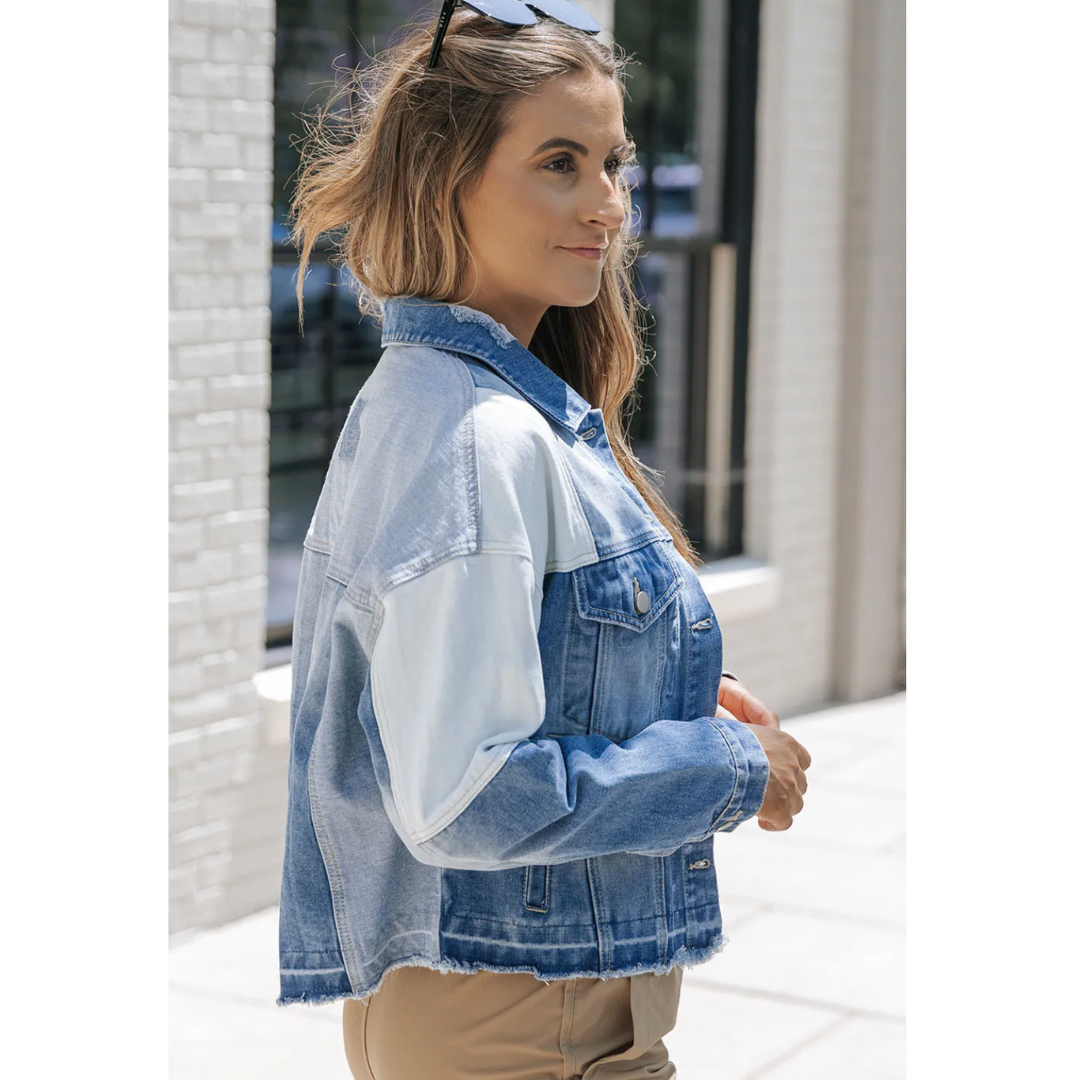 No Matter What, Colorblock Denim Jacket