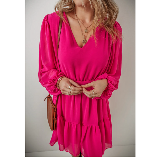 With Every Heartbeat, Long Sleeve V Neck Dress