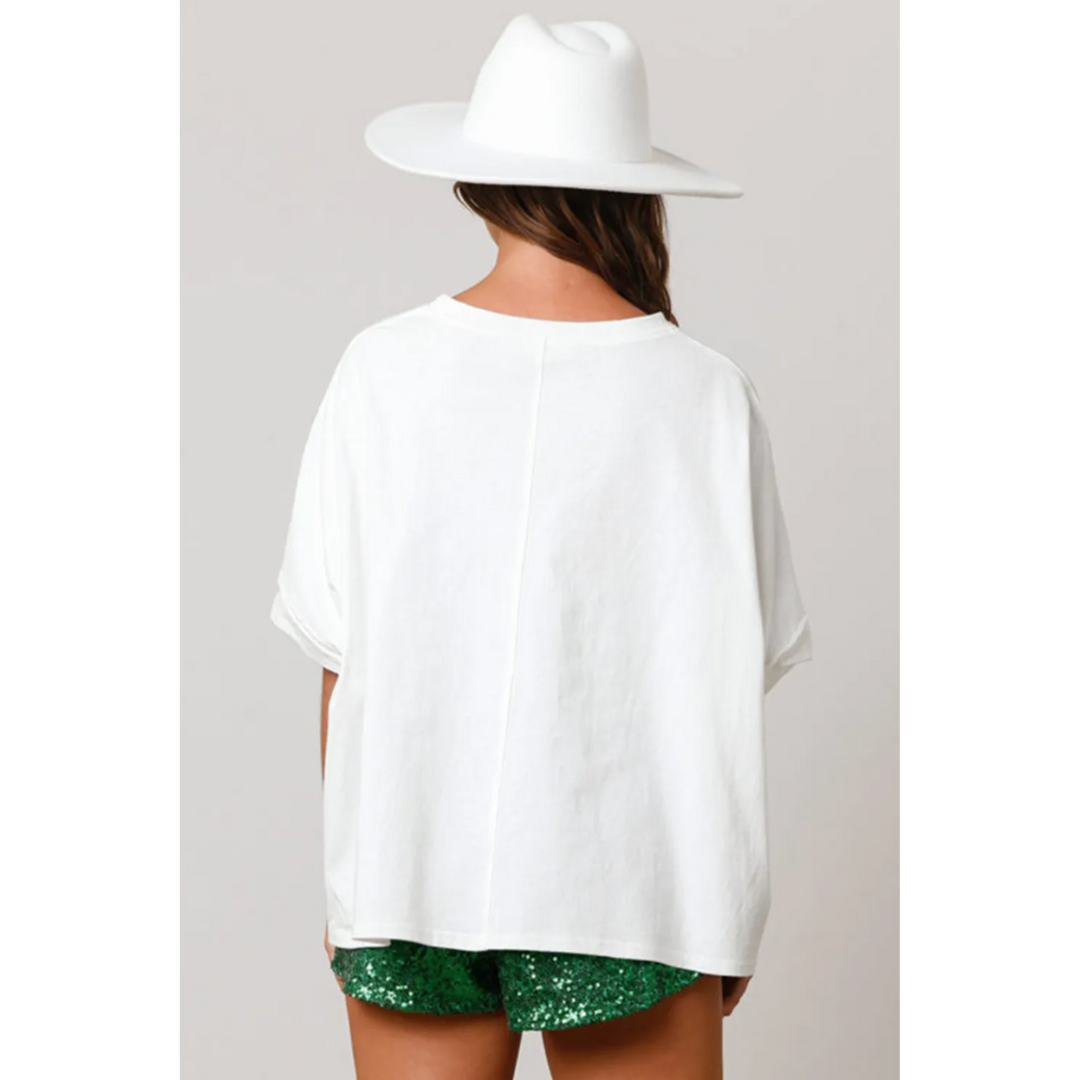 Lucky Lucky, Short Sleeve Embroidered Tinsel Top