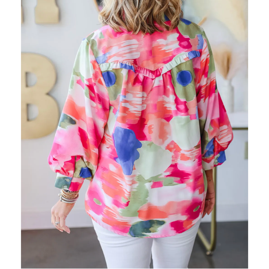 The Alluring Effect, Long Sleeve Abstract Blouse