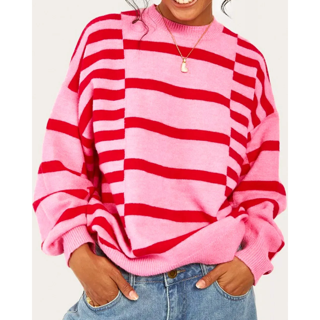 Always Smiling, Long Sleeve Colorblock Sweater