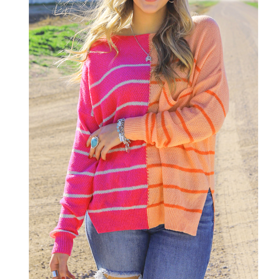 Got It All, Multicolor Striped Loose Fit Knit Sweater