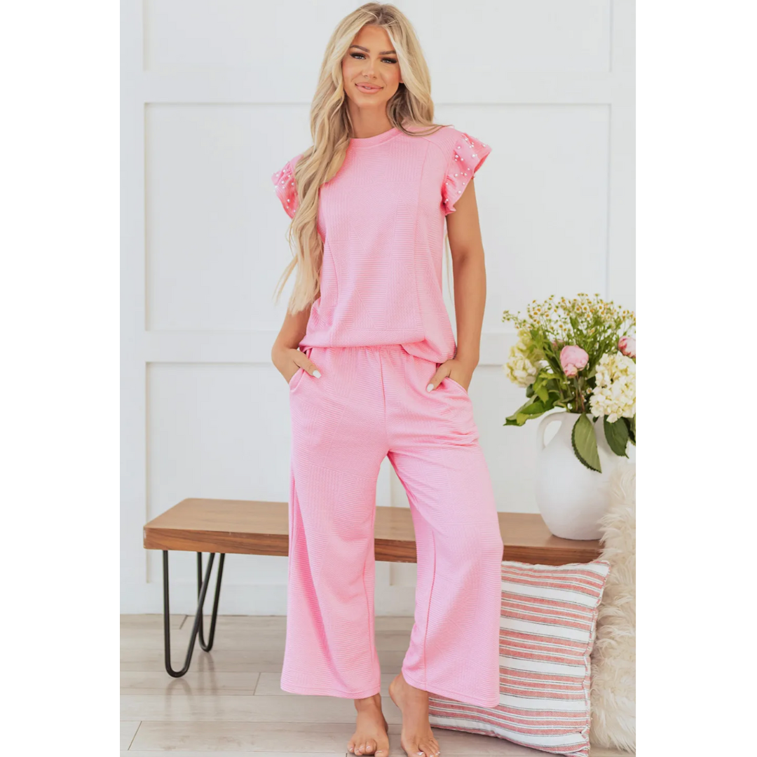 Take A Moment, Short Ruffle Sleeve Pant Set