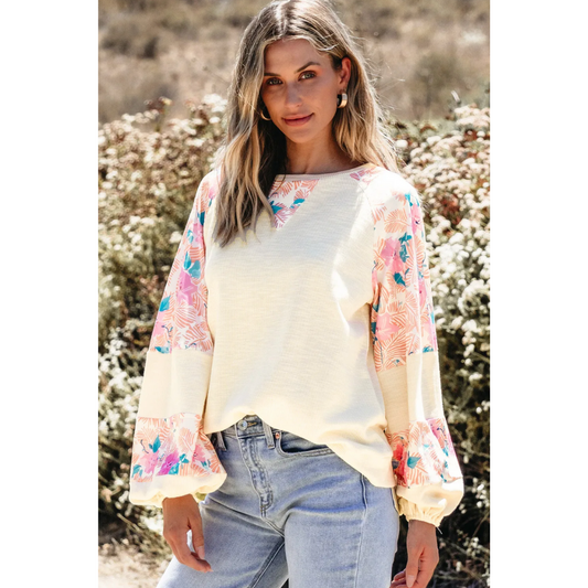 Hold On Tight, Long Floral Colorblock Sleeve Pullover