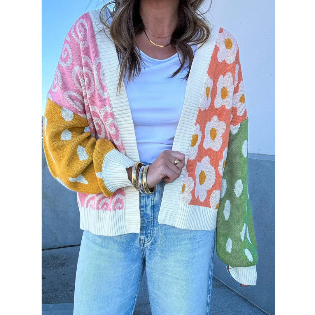 Gather Around, Long Sleeve Colorful Colorblock Cardigan