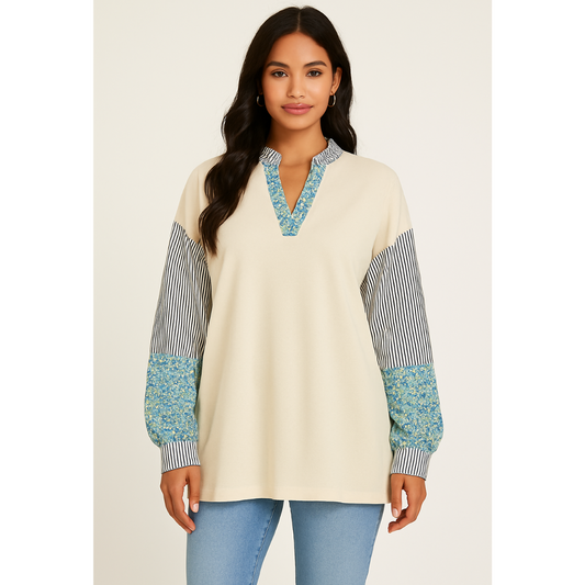 Patch It Pretty, Mixed Print Long Sleeve Top