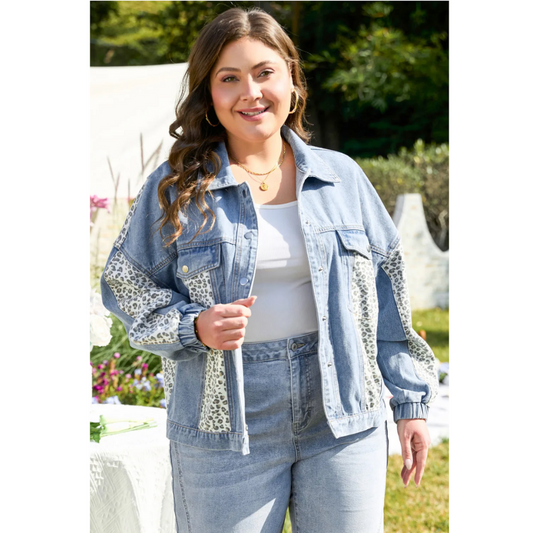 Bold Instincts, Leopard Patch Curvy Denim Jacket