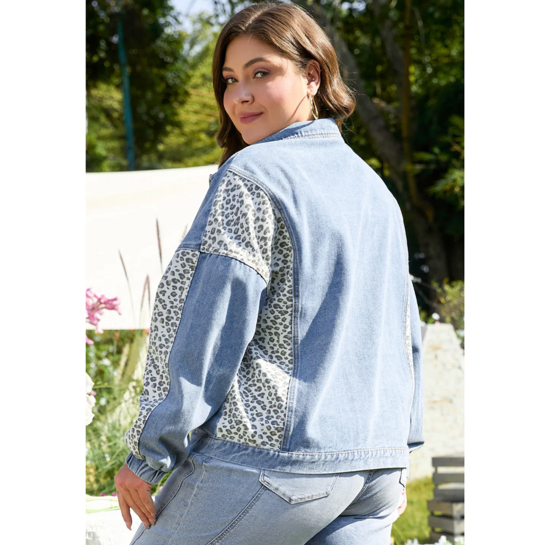 Bold Instincts, Leopard Patch Curvy Denim Jacket