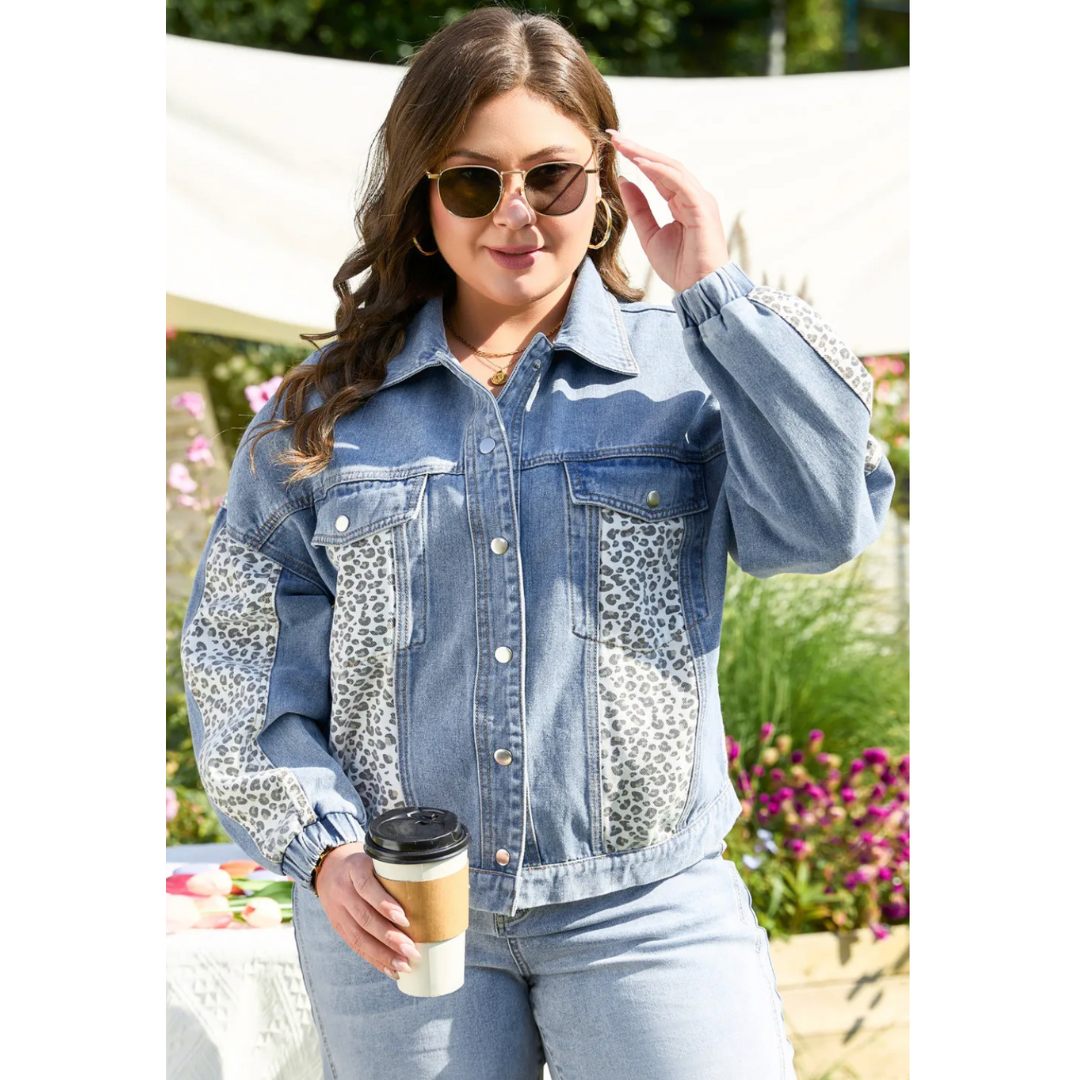 Bold Instincts, Leopard Patch Curvy Denim Jacket