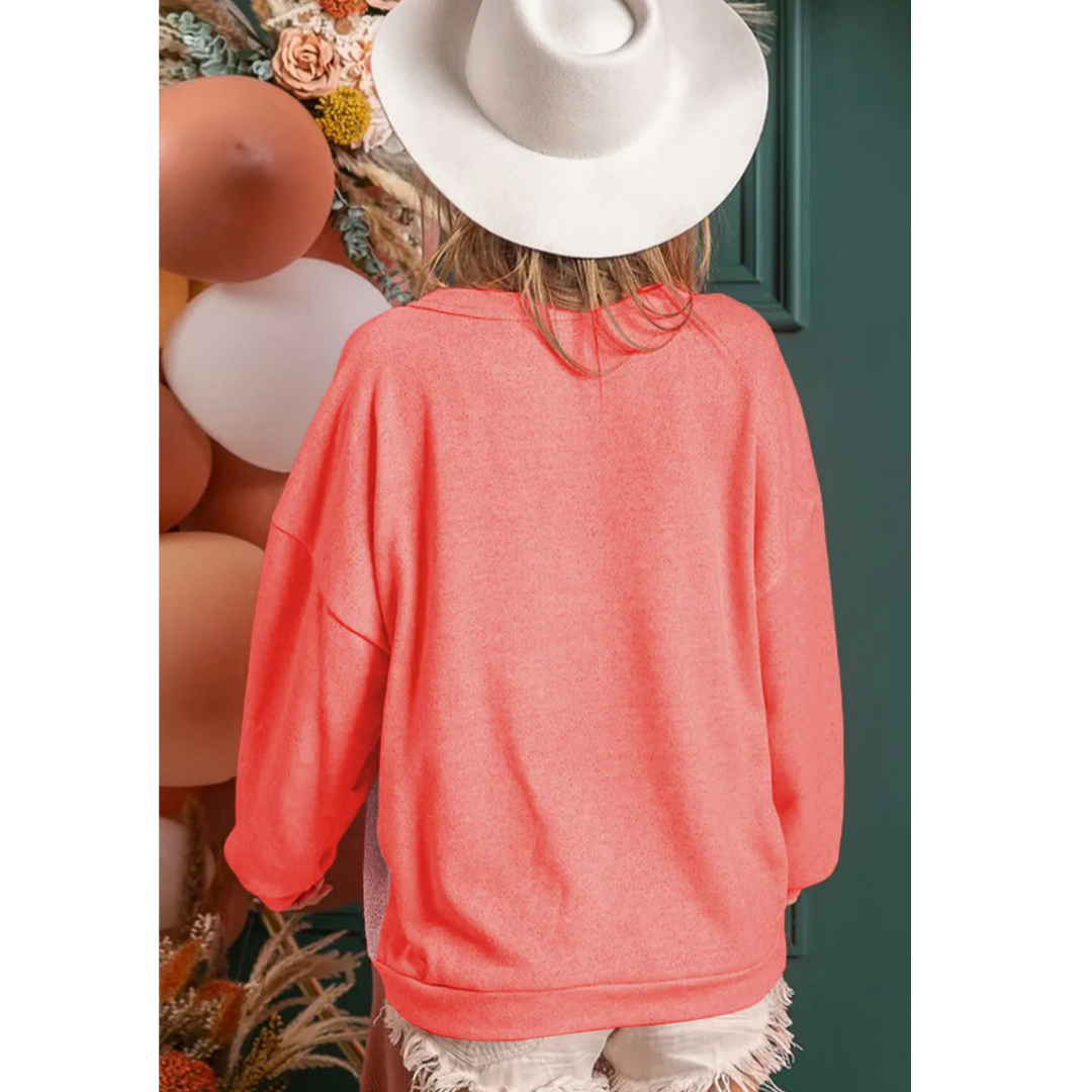Coral Comfort, Colorblock Soft Knit Pullover
